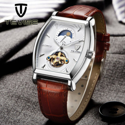 Jaem TEVISE square design automatic leather watch A08