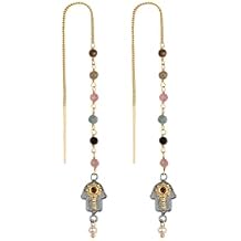 KARMA AND LUCK Threader Earrings Lotus, Hamsa & Evil Eye Designs Jade, Aquamarine & Tourmaline Gemstones Spiritual Jewelry for Protection & Peace Handmade in India