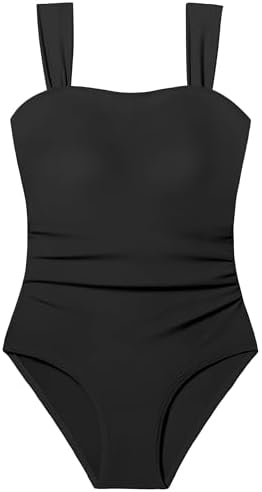 CRISONE Girl Swimsuit One Piece Bathing Suit for Girls Retro Square Neck Adjustable Straps Girls Swimwear 9-16Y