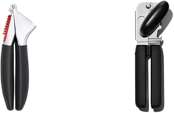 OXO Good Grips Soft-Handled Can Opener,Black,None & Good Grips Soft-Handled Garlic Press,Black,One Size