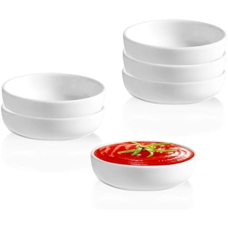 3.5 Inch Ceramic Dipping Bowls, Soy Sauce Dish for Sauces, Salad Dressing, Condiments, Snacks, Appetizers, Set of 6 WHITE