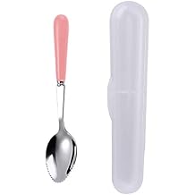 Grapefruit Spoons with Round Serrated Edges for Citrus Kiwi Fruit and Dessert, Ceramic Handle Stainless Steel Dessert Spoons with Storage Box (Pink)