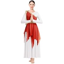 IBAKOM Praise Dance Dress for Women with Warp Skirt Metallic Waist Long Worship Dance Overlay and Tunic Liturgical Dancewear