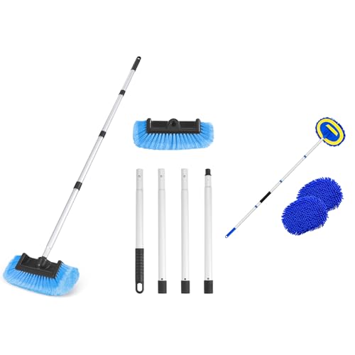 Ordenado 62 Car Wash Brush with Long Handle, Soft Bristle Car Cleaning Brush Supplies, 62 Car Wash Brush Kit Mitt Mop Sponge with Long Handle Chenille Microfiber Car Cleaning Brush Kit