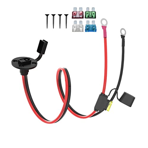 2FT 10AWG SAE Power Socket Sidewall Port to O Ring Connecters Extension Cord Cable with 10A 15A 20A 25A 30A Fuse Compatible with Solar Generator Battery Charger,for Solar Accessories