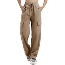 ODIZLI Women's Fleece Lined Baggy Sweatpants High Waisted Athletic Joggers Pants with Multi Pockets