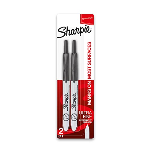 Sharpie Retractable Permanent Markers Ultra Fine Point Black 2 Count
