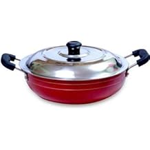 G&D Kadai Non Stick Kadhai with Lid Non Stick Cookware Cooking Pan Deep Fry Karai Nonstick Frying Pan 2.5 Litres Free Scrubber and Paddle