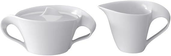 Villeroy & Boch NewWave Sugar & Creamer Set, 2 Piece | Porcelain sugar and creamer set, dishwasher and microwave safe, award-winning design elevates a coffee table
