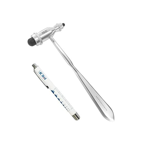 MDF Instruments Tromner Neurological Reflex Hammer with Pointed tip Handle for cutaneous and Superficial responses and a MDF LUMiNiX Illuminator Medical Professional Diagnostic Penlight
