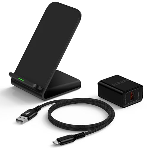 15W Wireless Charger Stand with QC 3.0 Fast Charging Adapter for Samsung Galaxy S25 Edge S24 Ultra S23 S22 S21 S20 Z Flip 6 5 4 Z Fold 6 5 4 3, iPhone 16 15 14 13 12 Pro Max, Google Pixel 9 8 7 6 5 4