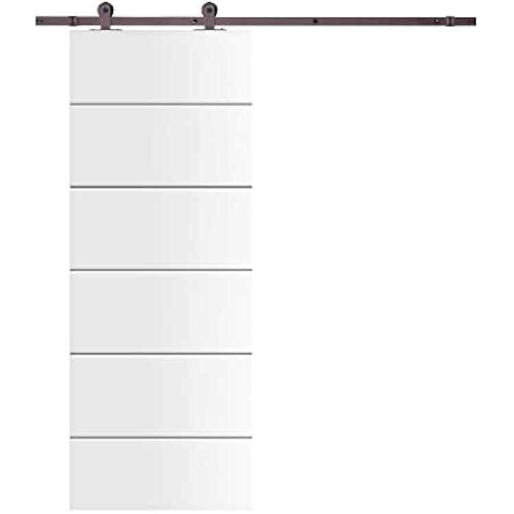 36 in. x 80 in. Modern Classic Paneled White Primed Composite MDF Interior Sliding Barn Door with Hardware Kit