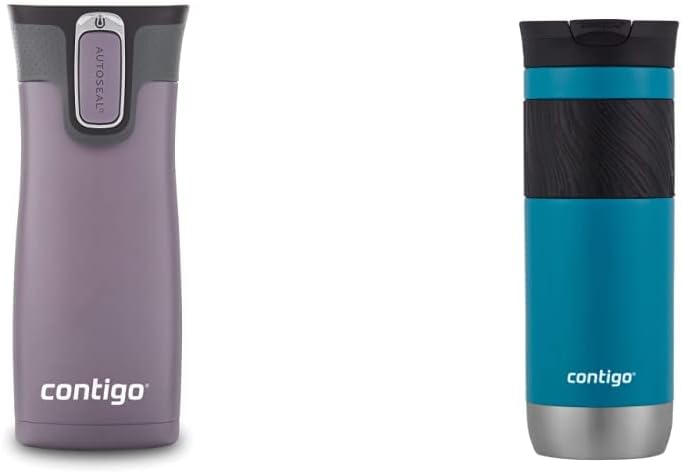 Contigo Autoseal West Loop Vacuum-Insulated Stainless Steel Travel Mug, 16 Oz, Dark Plum &amp; Snapseal Insulated Travel Mug, 20 oz, Juniper