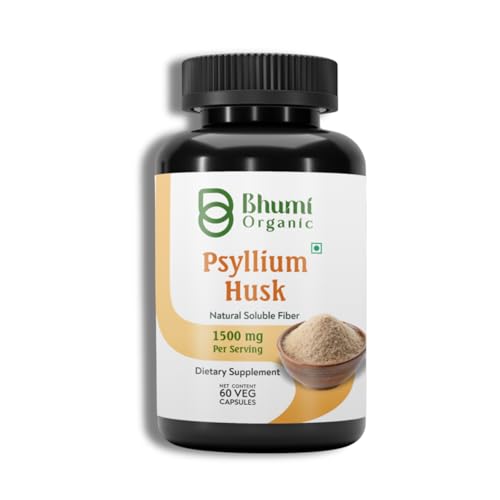Psyllium Husk 1500 mg Capsules, Natural Fiber Supplement, 60 Capsules