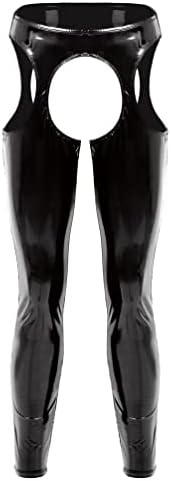 Mens Wet Look PVC Leather Open Pouch Back Muscle Tights Pants Leggings Long Trousers Clubwear