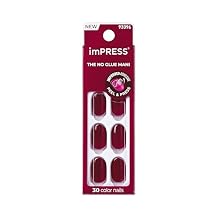 Kiss Impress No Glue Mani Press On Nails, Color,#39;Maplewood', Red, Short Size, Oval Shape, Includes 30 Nails, Prep Pad, Instructions Sheet, 1 Manicure Stick, 1 Mini File