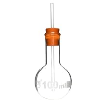 EISCO Boiling Flask Stopper & Tubing, 100ml - Borosilicate Glass - Round Bottom, Narrow Neck (0.85" ID) - Includes Glass Tubing & Rubber Stopper