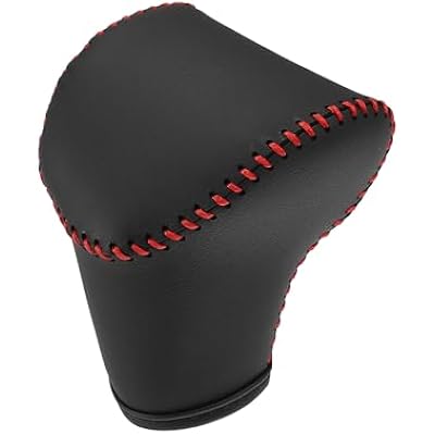 Automatic Gear Shift Knob Cover Sheath Transmission Boot Shift Lever for Kia Seltos 2021-2023 Faux Leather Black Red Stitches