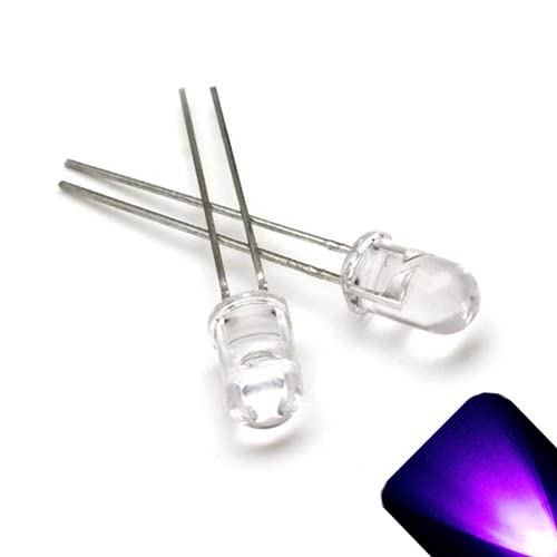 Lighthouse LEDs 12v 5mm Round Top Clear Lens LED - UVPurple LED - Ultra Bright - Built inInternal Resistor - 5v, 6v, 7v, 8v, 9v, 10v, 11v, 13v, 14v, 15v Pack of 5