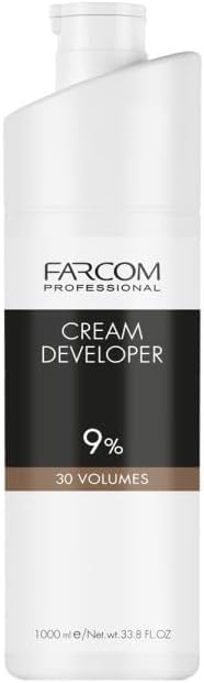 FARCOM Professional Cream Developer Volume 10 20 30 40 VOL | 3% 6% 9% 12% | - 1000ml | Hair Colouring Agent with Natural Cocoa and Grape Extract (30 VOL (9%))