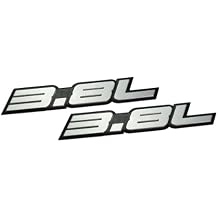 3.8L Liter Embossed Silver on Black on Highly Polished Real Aluminum Auto Emblem Badge Nameplate Compatible with Buick Chevrolet Pontiac Ford Lincoln (Pack of 2)