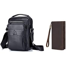 BAIGIO Men's Leather Shoulder Bag Men Messenger Briefcase Men's Genuine Leather Wallet with Zipper