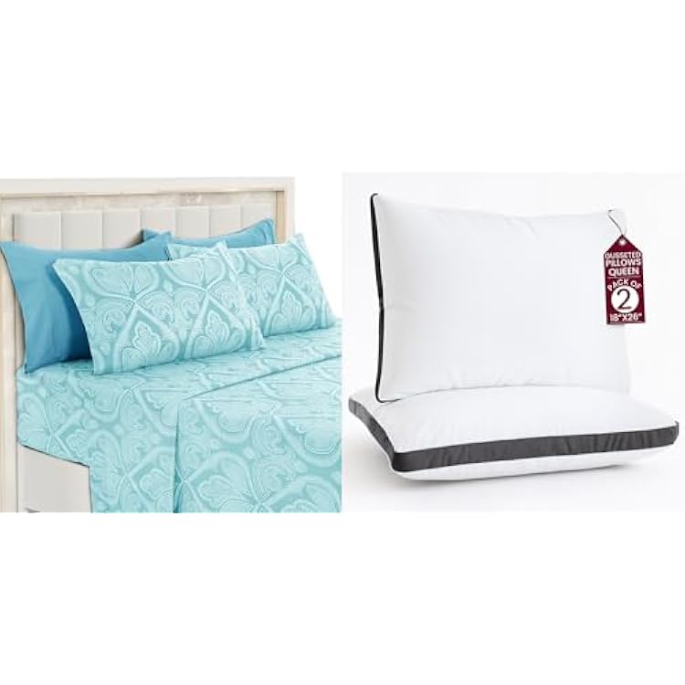 LUX Decor Paisley Full Sheet Set  2 Queen Gusseted Pillows 6 Piece Ultra-Soft Microfiber Bed Sheets with Flat Sheet, 16 Inch Deep Pocket & 4 Pillowcases, Breathable, Oeko-TEX Blue