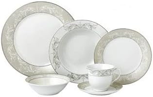 Lorren Home Trends LH439 24 Piece Silver Border Porcelain Dinnerware Set-Service for 4-Olympia-Mix and Match, One Size, White