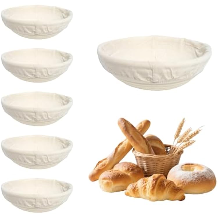 Banneton Bread Proofing Basket Set of 6, Mini Bread Dough Proofing Basket & Liner, 6 inch Round Sourdough Proofing Bowls for Professional & Home Bakers