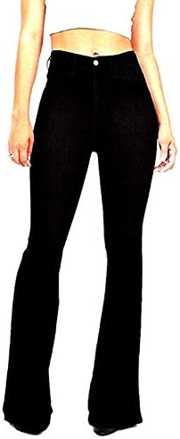Jack David H&Y Womens 70s Trendy Sexy Rhinestone Studded Flare Fitted Bell Bottom Denim Jeans