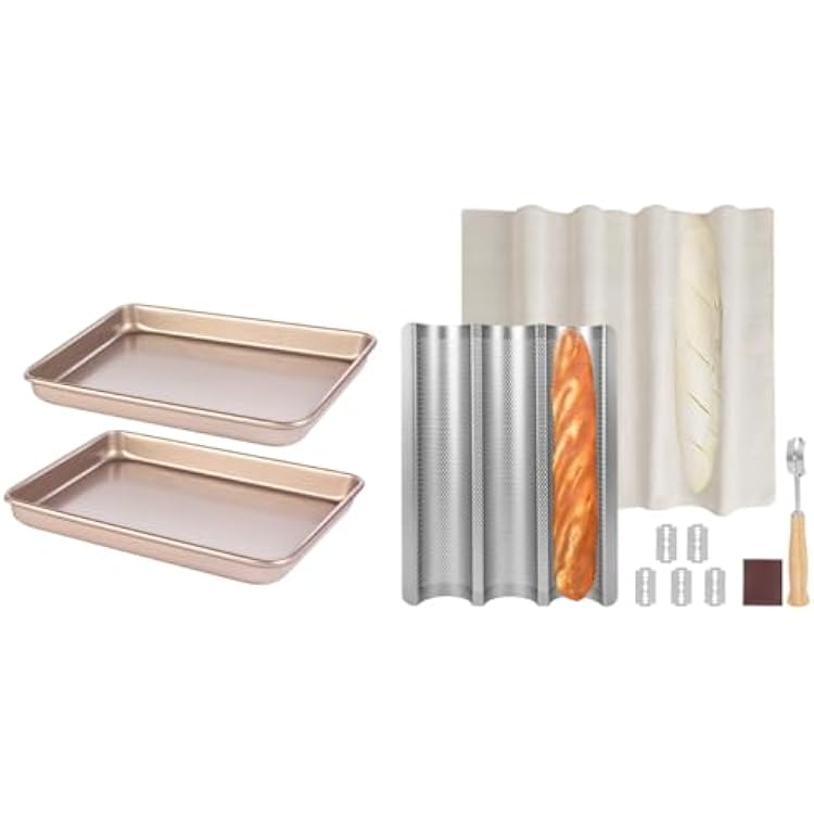 Baguette Pan Perforated, 11 Inch Baking Sheet Non Stick, Heavy Duty Oven Tray for Bread, Roasting Meat and Vegetables, Easy to Clean