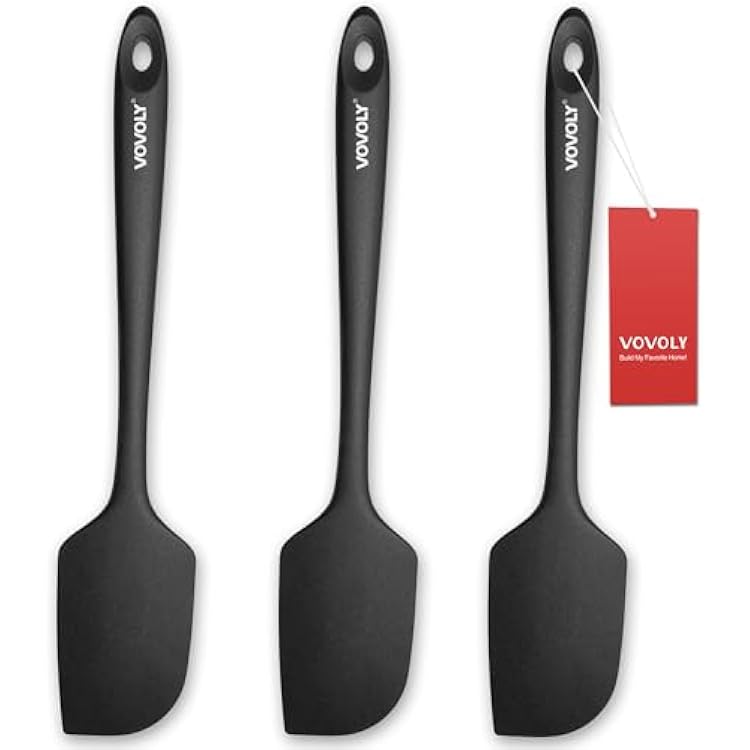Silicone Spatula for Kitchen, 600F Heat resistant Spatulas for Baking, Cooking, Scraping,and Mixing, Non Stick Kitchen Utensils, BPA Free, 11.2 IN, 3 Pack, Black