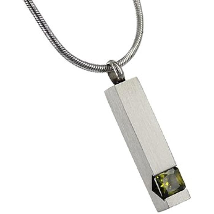 Pillar with Green Gemstone Cremation Jewelry, Stainless Steel Jewelry, Cremation Jewelry for Ashes