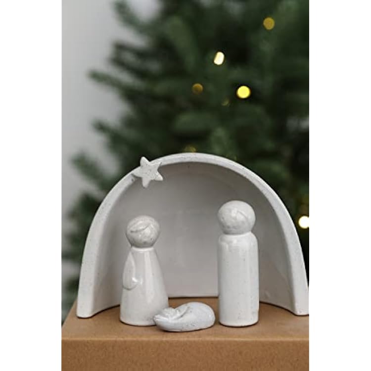 WONDROUS DECO Porcelain Nativity Scene Set,4Pcs Ceramic Christmas Tabletop Scene-4.5 Tall,Small Modern Nativity Ornament,Christmas Indoor Decor,Mini Sets&Nativity Figures,Unique Xmas