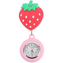 ibasenice Nurse Pocket Watch Clip-on with Stretchable Strap Large Dial Strawberry Design Hanging Watch for Nurses and Doctors