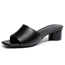 Coutgo Women's Square Open Toe Chunky Heel Slide Sandals