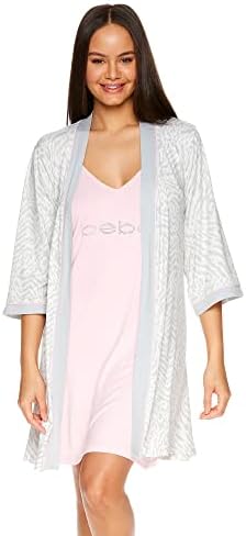 bebe Womens Nightgown Chemise and Short Robe Pajama Set, Matching Pajamas for Women