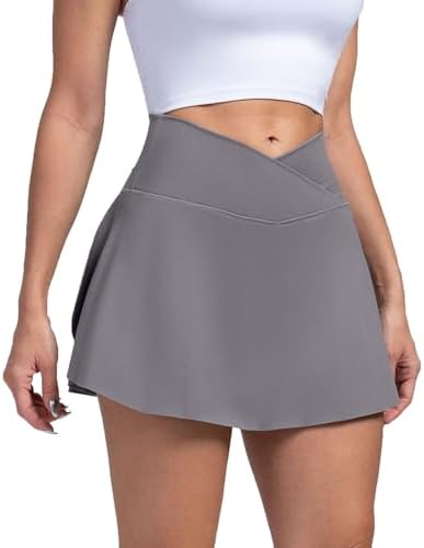 Tennis Skirts for Women with Shorts V Cross High Waisted Tummy Control Golf Skirt Gym Workout Skorts with Pockets