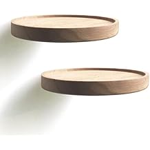 Coracle Floating Shelf Wood Round Wall Mounted Showcase Wall Shelf Hanging Planter Storage Wooden Shelf for Plants Photo Candle Invisible Wall Decoration Design Set of 2 (Diameter 7.09 inch)
