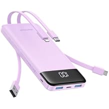 charmast Portable Charger with Built in Cables, 10000mAh Slim Power Bank, 15W USB C in&Out Port High Speed Charging External Charger, Battery Pack Compatible with iPhone 16 15 13 Samsung Google iPad
