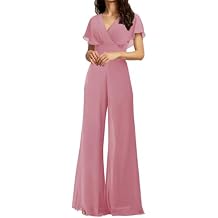 JAEDEN Bridesmaid Dresses Jumpsuits Pantsuits - Chiffon Long V Neck Sleeves Formal Evening Gowns