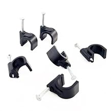 HS Cable Clips 10mm with Steel Nail 200 Pieces Black,Ethernet Management U Shaped Wire Cord Staples Hooks for Outdoor Wall,Coax Cat8 RG8 Cable Extension Fasteners