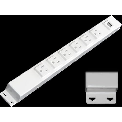 16″ Hardwired Power Strip NO Power Cord, 6 Tamper Resistant Outlets NEMA 5-15R - NOT 20Amp, with Ears with mounting tabs on Both Ends, USB, White