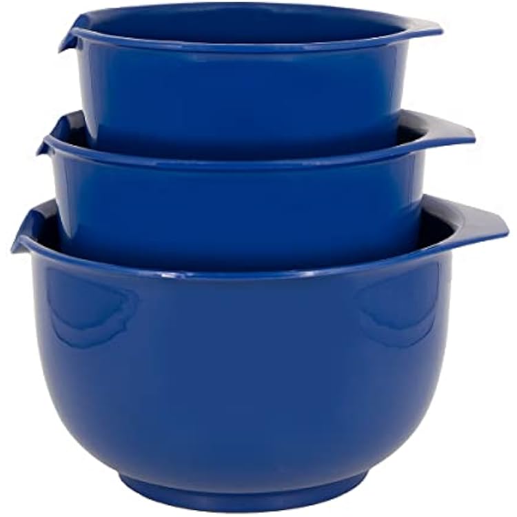 Glad Mixing Bowls with Pour Spout, Set of 3 Nesting Design Saves Space Non-Slip, BPA Free, Dishwasher Safe Plastic Kitchen Cooking and Baking Supplies, Blue