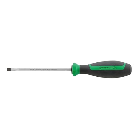 Stahlwille 46203035 4620 DRALL+ Slotted Screwdriver, 0.6mm x 3.5mm, 75mm Blade, Chrome Alloy Steel, Matte Chrome Finish, Black Tips, Comfortable Handle, Made in Germany