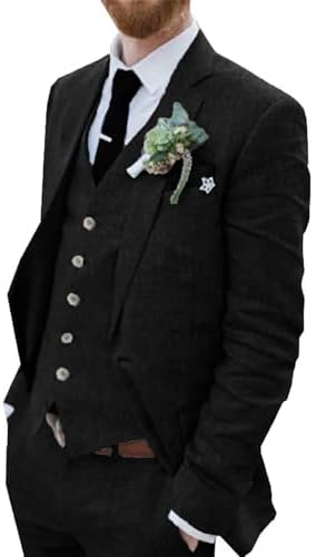 Retro Linen Men Suit Notched Lapel Slim Fit Beach Wedding Suits for Men 3 Pieces Linen Jacket Blazer Homecoming Tuxedo