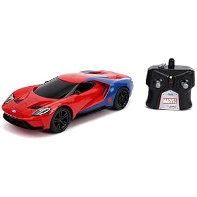 Jada Marvel Spider-Man 2017 Ford GT RC, 1: 16 Scale with USB Charging, 2.4Ghz & Turbo Boost, Red and Blue