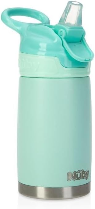 Nuby Thirsty Kids No Spill Flip-It Reflex Stainless Steel Travel Cup or Water Bottle - 10 Oz - 18+ Months - Aqua Mint - Back to School Essentials