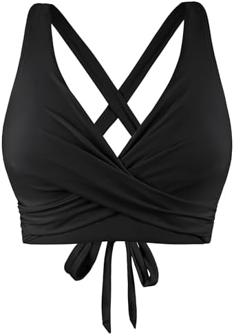 Women's Underwire Bikini Top Only V Neck Criss Cross Push Up Full Coverage Swimsuit Top Bathing Suits