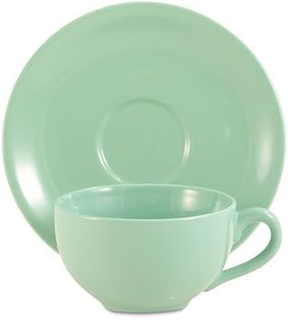Amsterdam 6 Oz Ceramic Tea Cup and Saucer Set, Seafoam